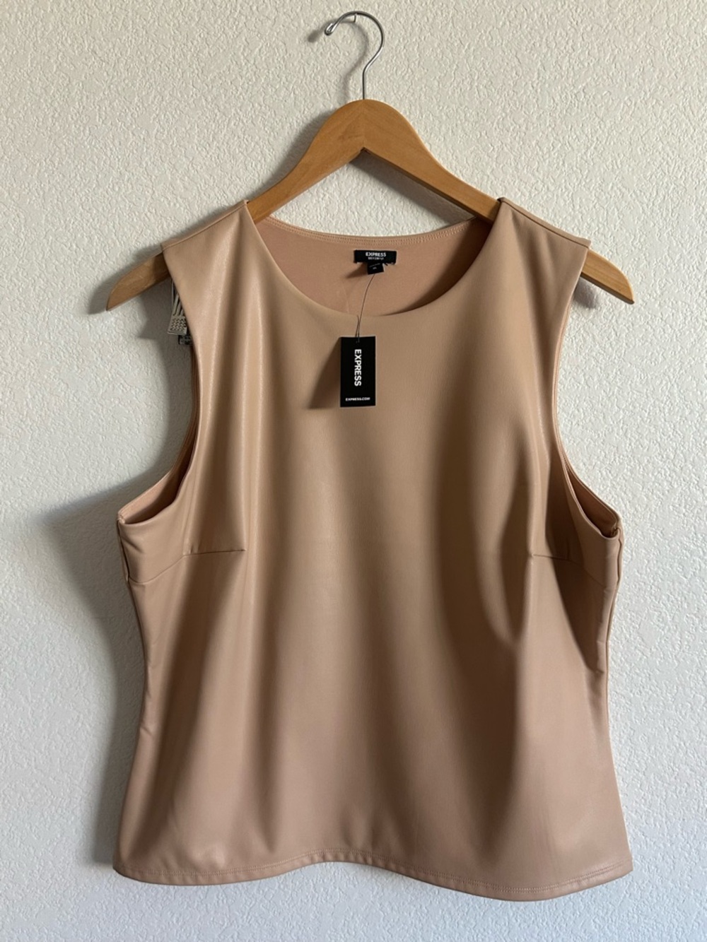 Express Sleeveless Faux-Leather Tank Top — Beige